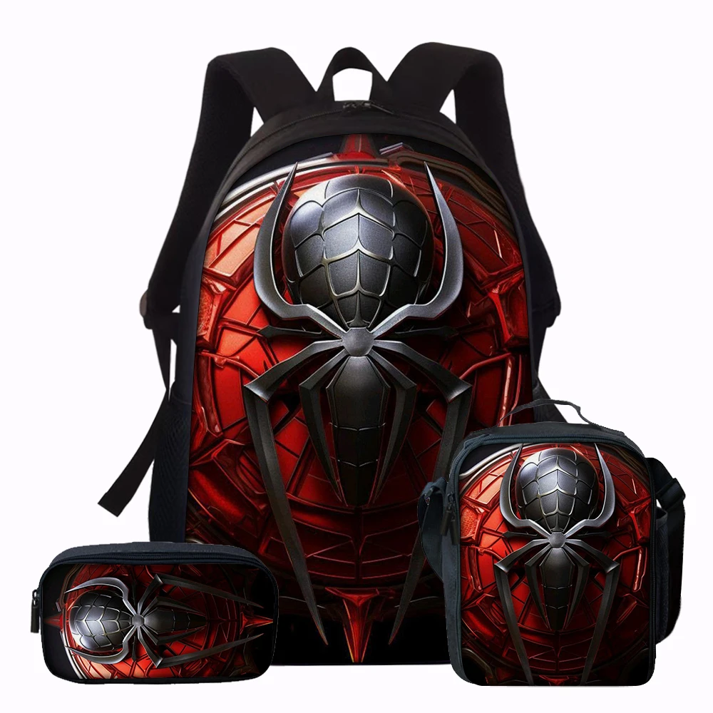 3PCS Dark Spider Print Backpack Set | Roomy Casual Backpack with Matching Clutch & Tote Bag, Perfect for Daily Outings & Travel
