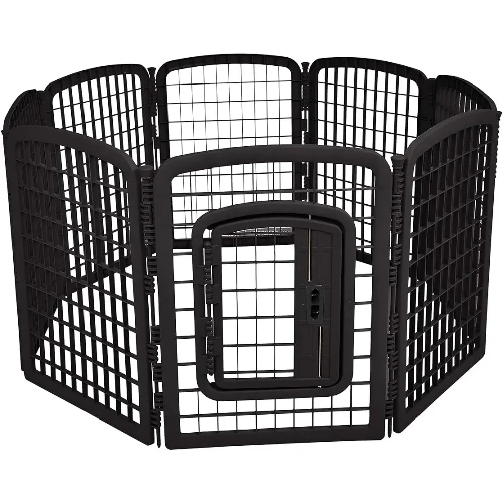 Large Dog Accessories 8-Panel Octagonal Plastic Pet Pen Fence Enclosure With Gate - 64 X 64 X 34 Inches Cage for Big Dogs Black