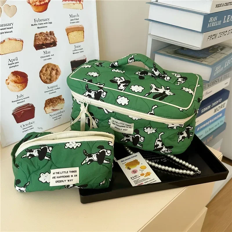 Bolsa de lavado de algodón con estampado de perro y oveja, bolsa de almacenamiento con solapa, portátil, suave, de gran capacidad, para maquillaje,