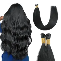 Straight I Tip Hair Extensions Human Hair #1B Natural Black Human Hair Remy Itip Human Hair Extensions 50g/Pack/50Strands