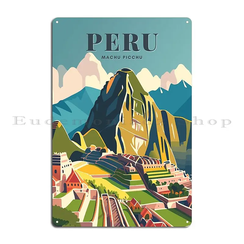 Machu Picchu Peru Andes Mountains Peruvian Hiking Metal Sign Vintage Painting Cinema Personalized Poster Tin Sign Poster