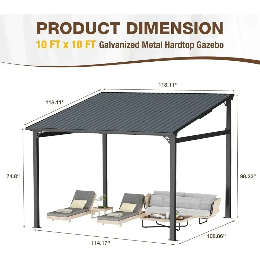 10x10 Wall-Mounted Hardtop Gazebo, Lean-to Style with Galvanized Steel Roof for Outdoor Pergola, Patio, Deck, Backyard