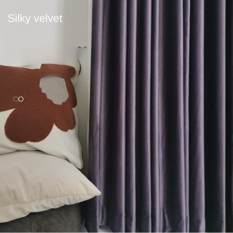 กํามะหยี่ฝรั่งเศสลาเวนเดอร์สีม่วงม่านบังแดดเต็มรูปแบบสําหรับห้องนั่งเล่นห้องนอนห้องรับประทานอาหารหนาป้องกันเสียงรบกวนผ้าม่านตัวย่อ