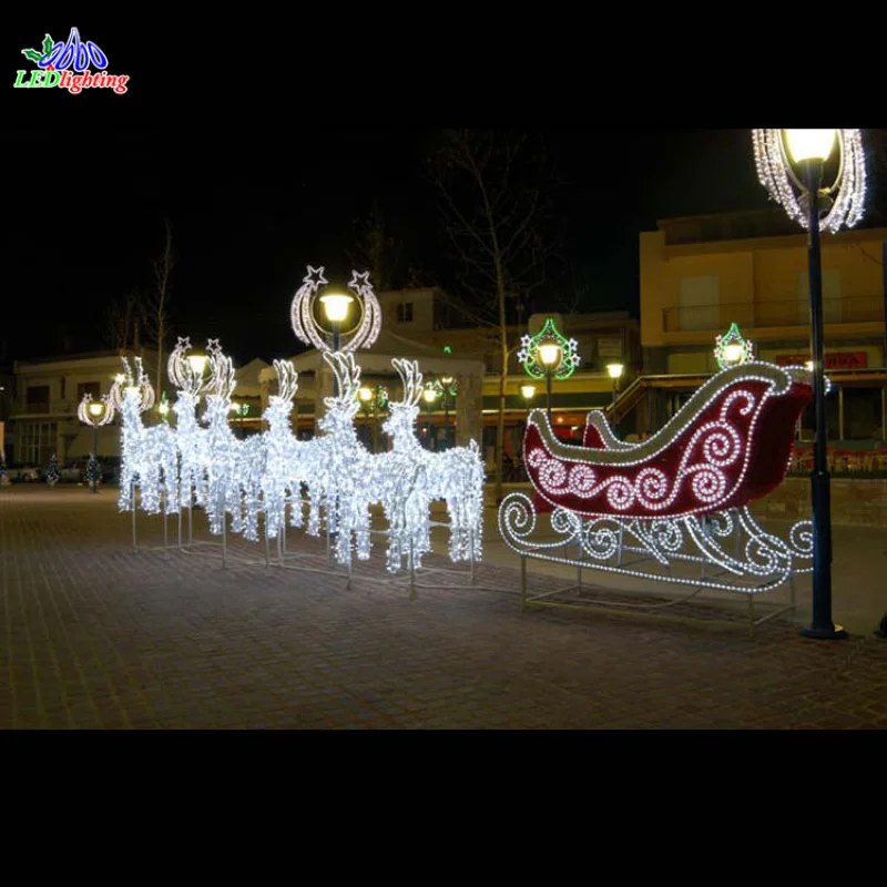 Custom. Acrylic LED Street Motif Reindeer With Sleigh Large Xmas Light