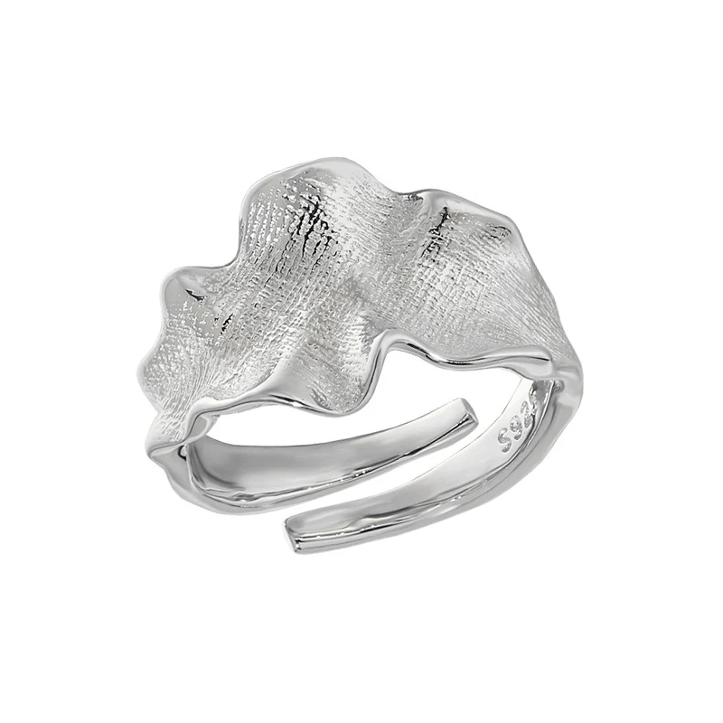 

Small design ins cool simple irregular texture sense fold S925 sterling silver open ring