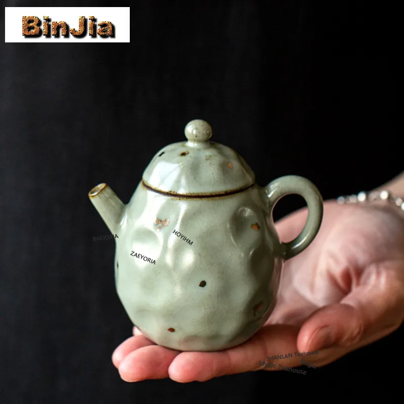 BAEJORIA 130ml Gold Glazed Ru Kiln Dragon Egg Teapot Zen Tea Infuser Pot Tea Maker Kettle With Ball Hole For Tea Pot Bearing Cha
