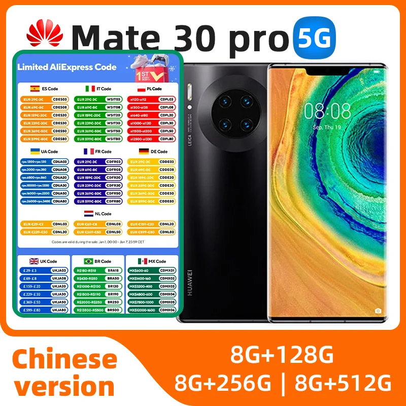 HUAWEI Mate 30 Pro 5g Smartphone Kirin 990 6.53inch OLED Screen 40MP+32MP Camera 4500mAh 40w SuperCharge Original Used Phone