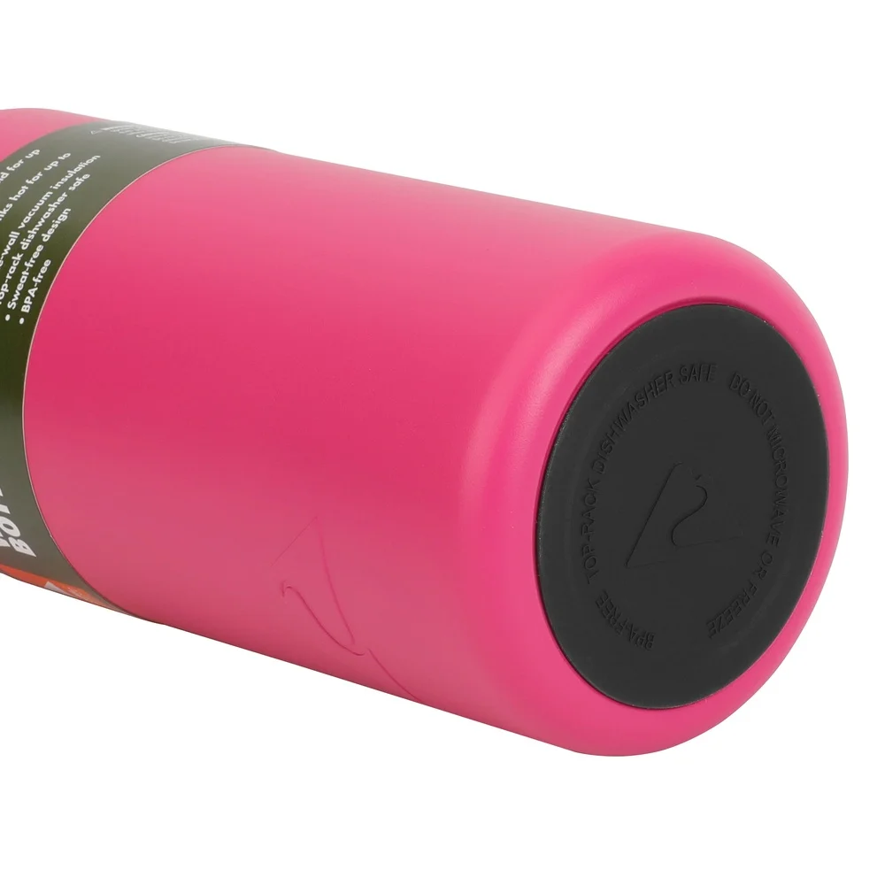 زجاجة مياه معزولة من الفولاذ المقاوم للصدأ سعة 32 أونصة، غطاء واسع للفم، مقبض حمل خالٍ من مادة BPA، وردي ساخن