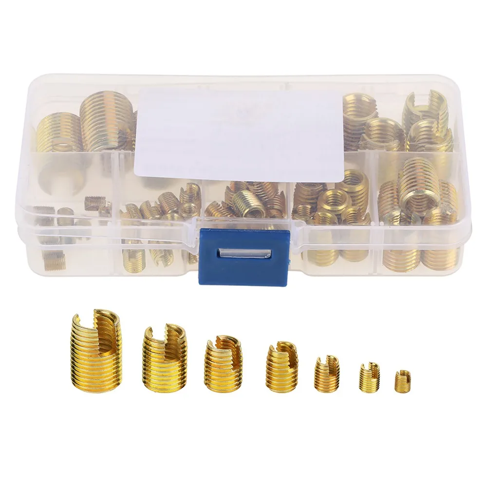 Afbeelding 6: 50 Stuks Messing Zelftappende Inserts Goud Storage Case Schroefdraad Inserts Kit M3-M12 Koolstofstaal Messing Ingelaste Draad Inserts
