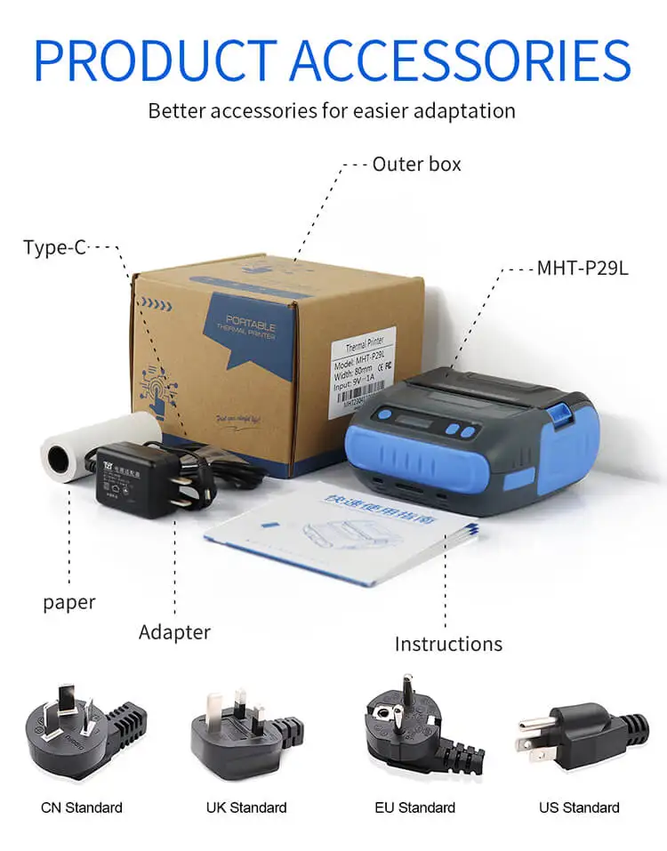 Imagem -06 - Mini Wireless Handheld Portable Thermal Printer Label Machine Blue Tooth And Usb 80 mm Mobile Receipt Printer Peripage Mht-p29l