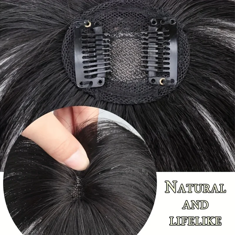 3D Synthetic Partial Bangs Curtain Bangs Hair Piece is designed to cover gray hair and add volume for thinning hair.