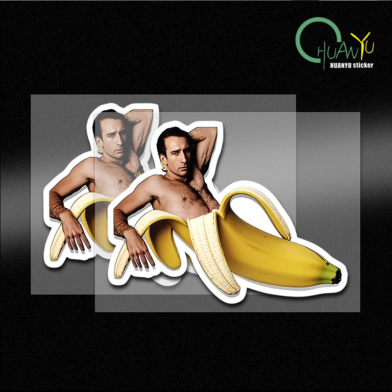 Nicolas Cage In A Banana-pegatinas originales de color amarillo para estampado, pegatinas para sala de estar, Anime, divertido, portátil, coche, decoración bonita para habitación