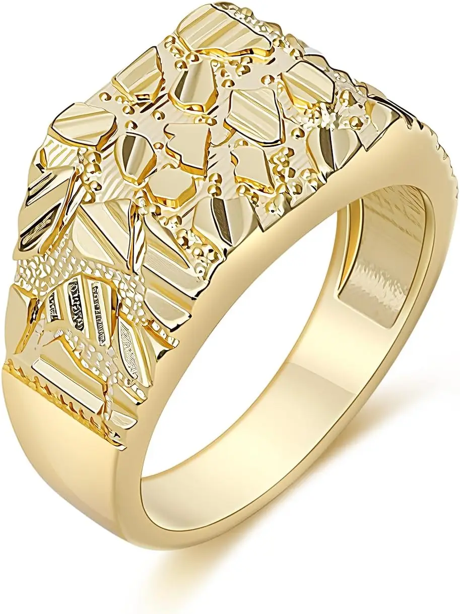 

Кольца-наггетсы с грубой текстурой, покрытые золотом 14K, винтажные квадратные кольца-наггетсы, унисекс для мужчин и женщин