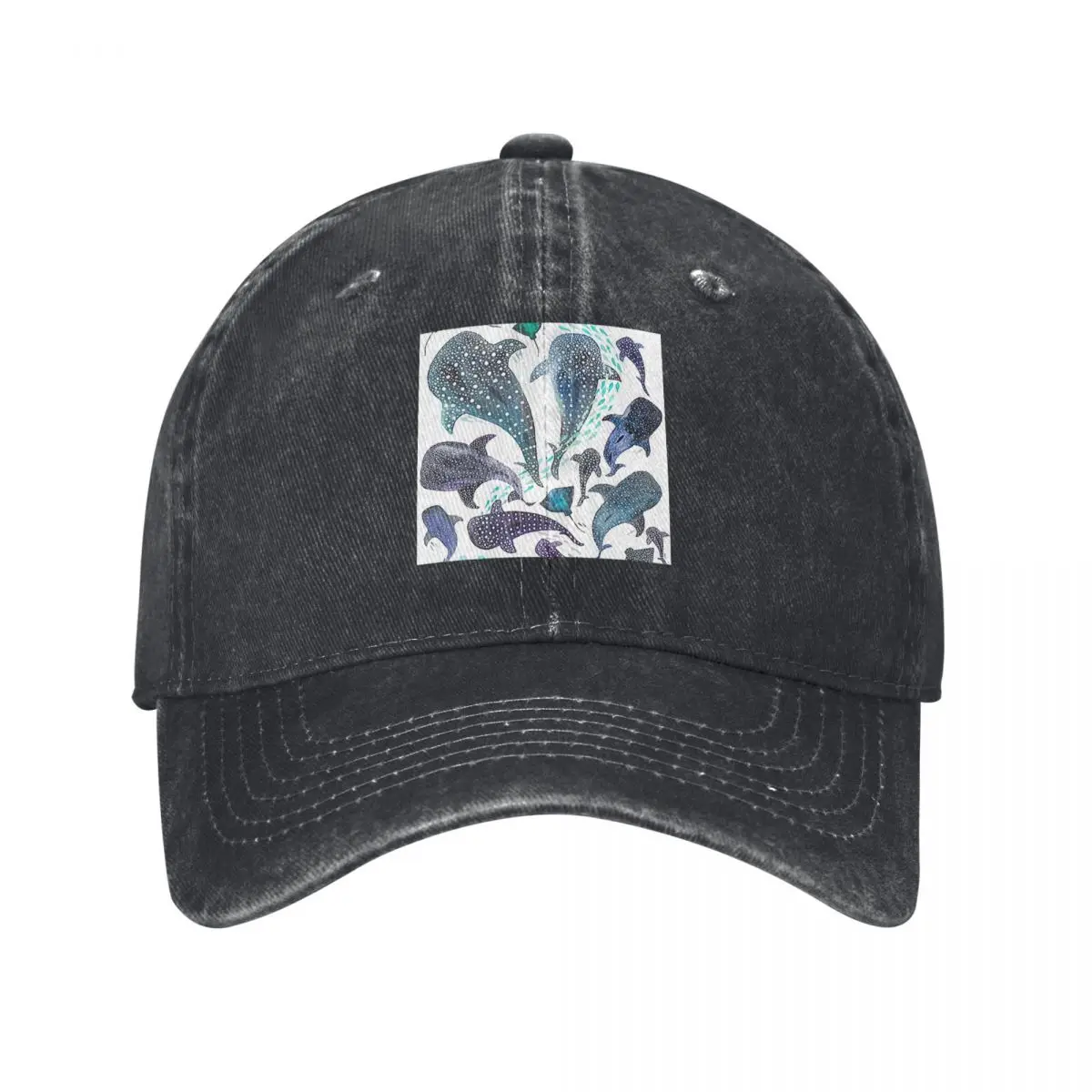 Whale Shark, Ray & Sea Creature Play Prin Baseball Caps Fashion Washed Denim Hats Outdoor Cowboy Hat for Unisex