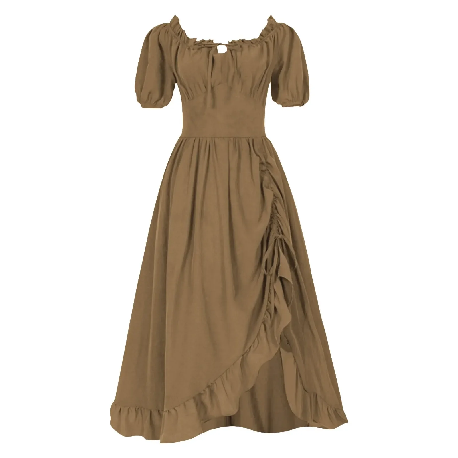 Vestidos vintage femininos renascentistas, bainha irregular com babados, manga curta, gola quadrada, linha a, fantasia medieval, vestido de halloween