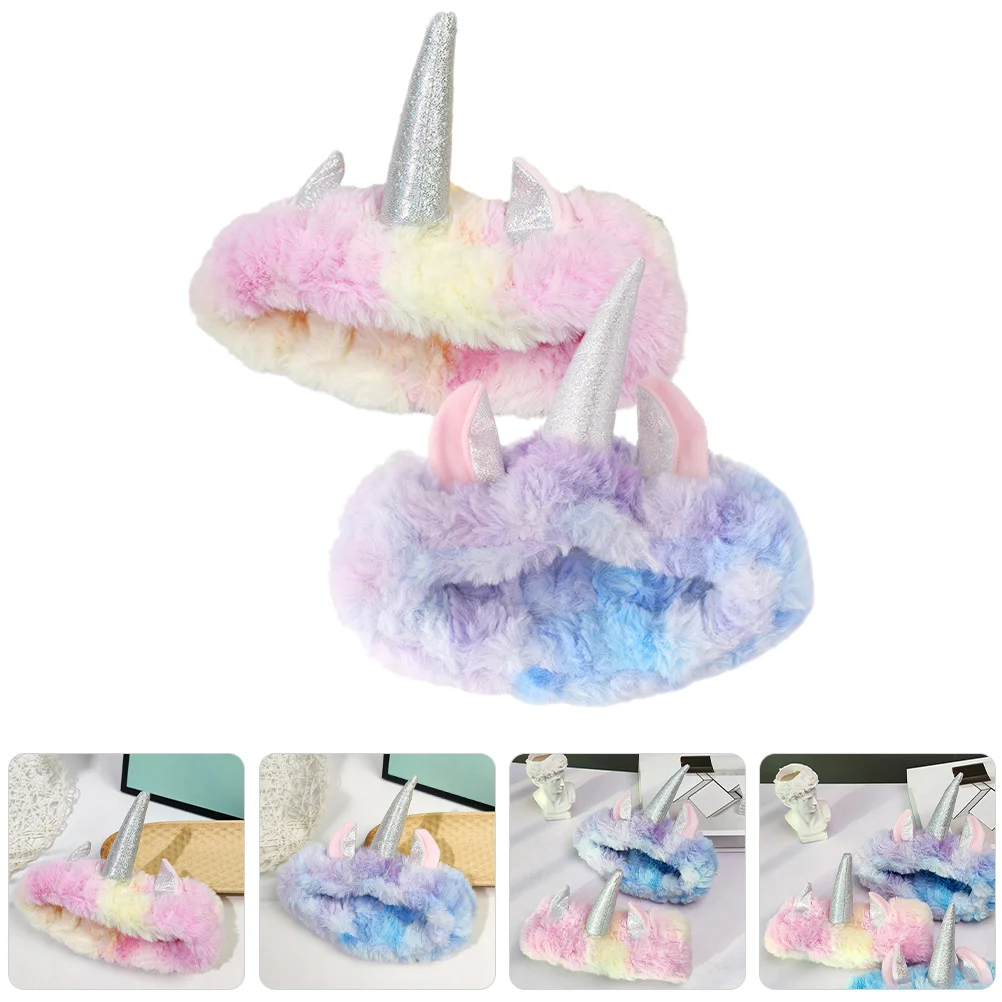 

2 Pcs Unicorn Headband Plush Headbands Skincare Face Washing for Makeup Yoga Women