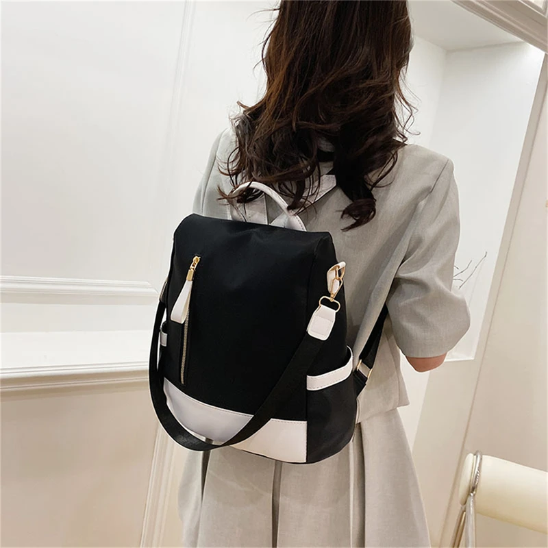 Waterproof Oxford Stitching Women's Backpack Anti-theft Back Zipper Girls Schoolbag Casual Travel Single Shoulder Backpack