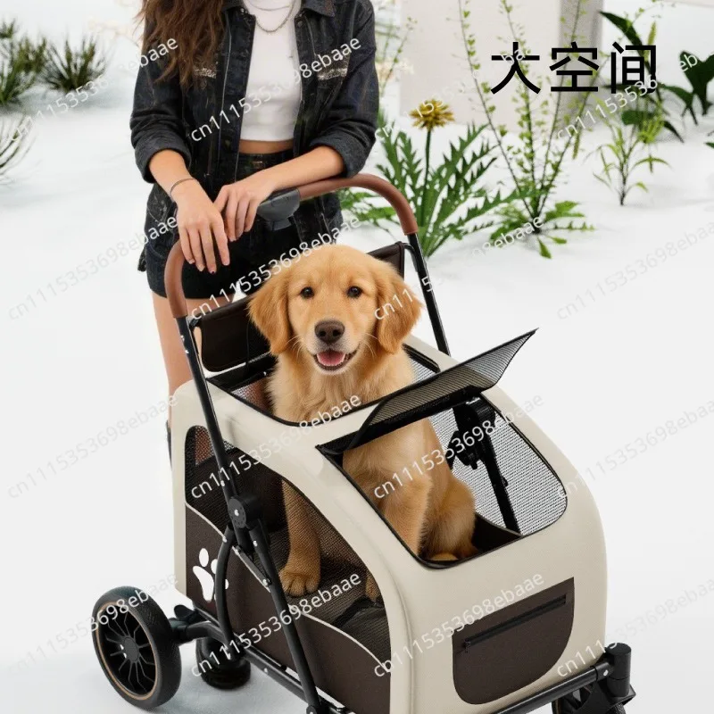 Large Medium Dog Multi-function Pet Stroller, Large Size Portable Foldable Elderly Dog Cart for Outdoor Travel Walking