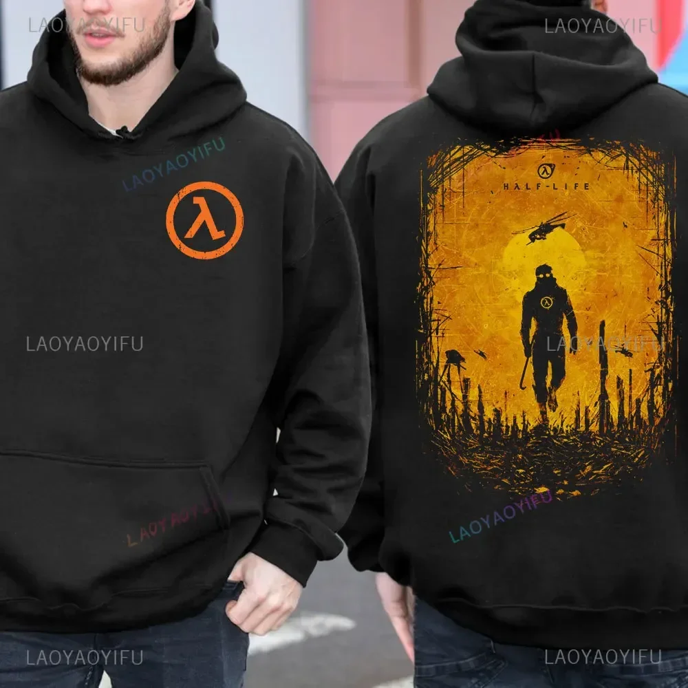 Klassieke 80's 90's Half-Life Games Retro Hoodie Kleding Half-Life Grafische Dubbelzijdige Print Gordon Freeman Heren Herfst Sweatshirt