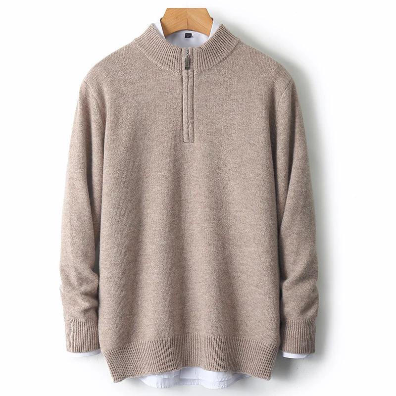 

Autumn/Winter cashmere sweater for men half height zipper solid color sweater loose bottom knit business wool knit top