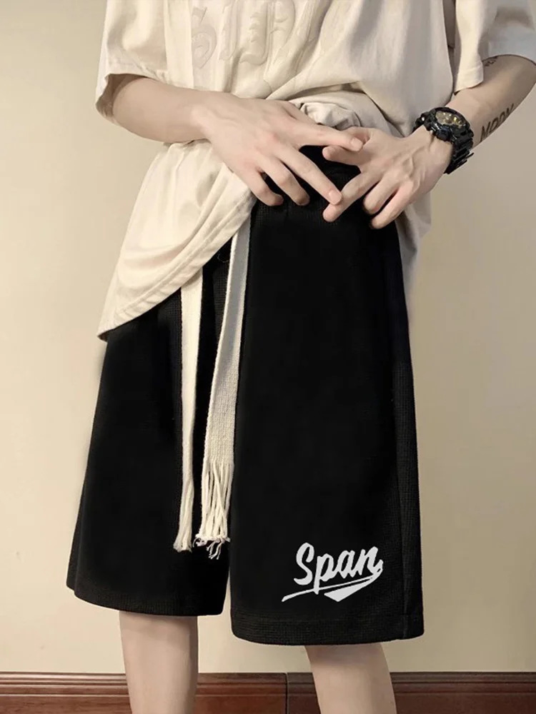 

American Baskeall orts Men's Summer Trendy Loose Sports Wide Leg Casual Outdoor Wear Elastic Waist Five-Quarter Mid-Pants