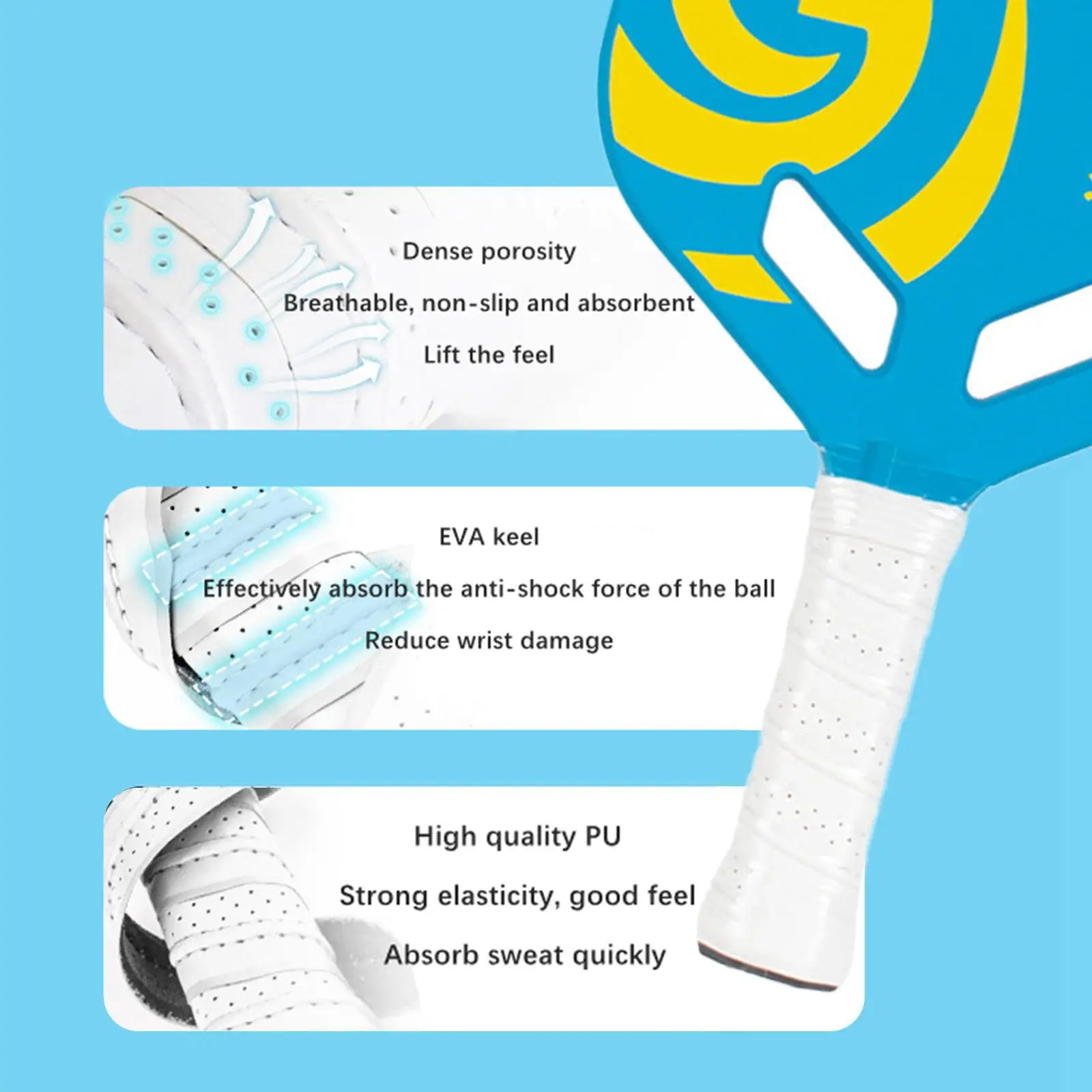 Paleta de Pickleball, práctica de diseño hueco con agarre cómodo, ligera