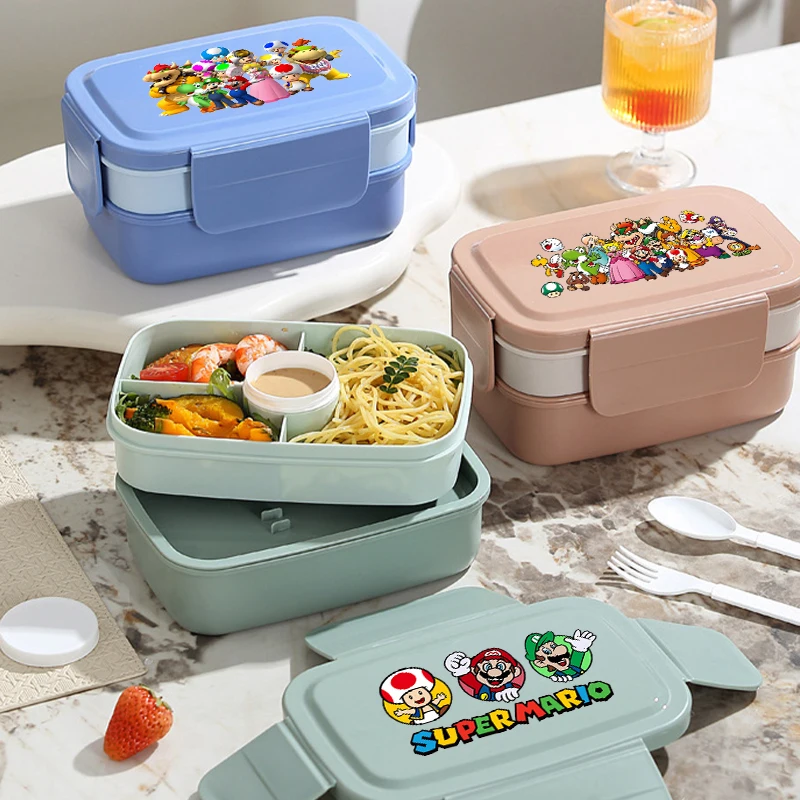 Super Mario Bro Large Capacity Double-layer Lunch Box Anime Cartoon Fashion Food Container Students Portable Bento Box Gifts