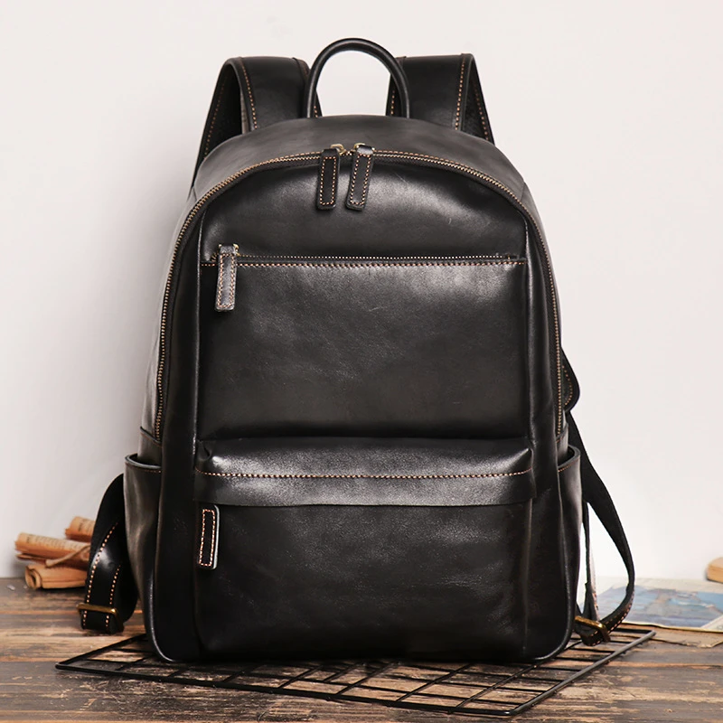 Nesitu Highend A4 Vintage Brown Black Top Grain Genuine Leather 14\'\' Laptop Women Men Backpack Male Travel Bag Schoolbag M30195