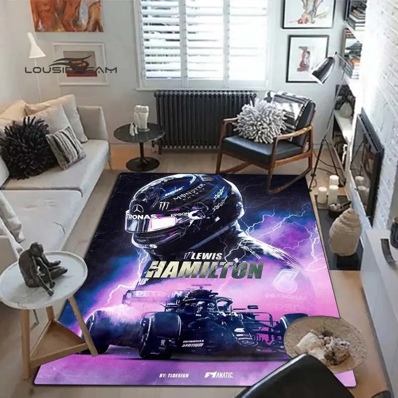 Lewis hamilton tapete e tapete 3d impressão f1 racing carro tapete sala de estar quarto decorar grande área macio crianças quarto tapete