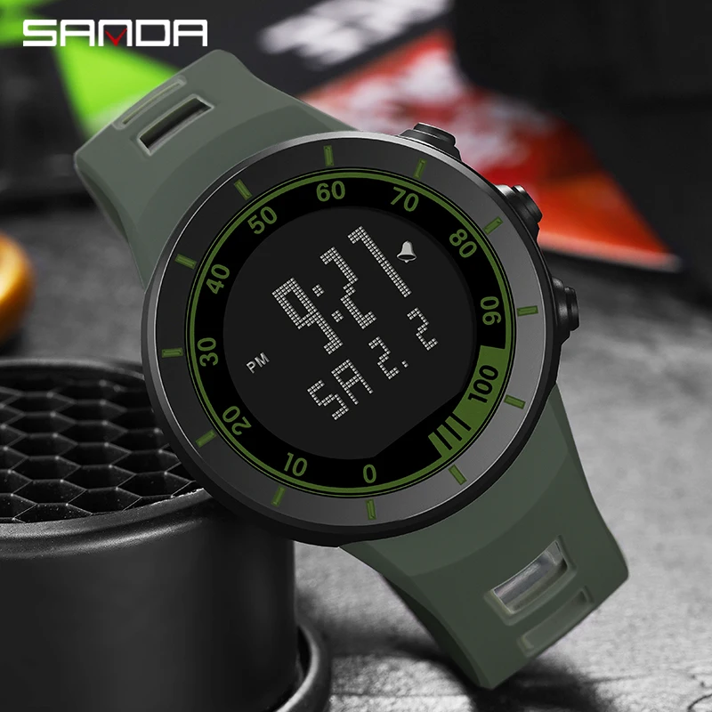 SANDA Top Brand Mens Luminous Digital Display Military Watches Sports Chronograph 50M Waterproof Fashion Electronic Watch 9001