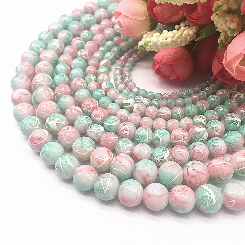 Wholesale 4/6/8/10mm Pull White Silk Glass Beads Loose Spacer Beads Painted Charm For Jewellery Making DIY Bracelet&Necklace