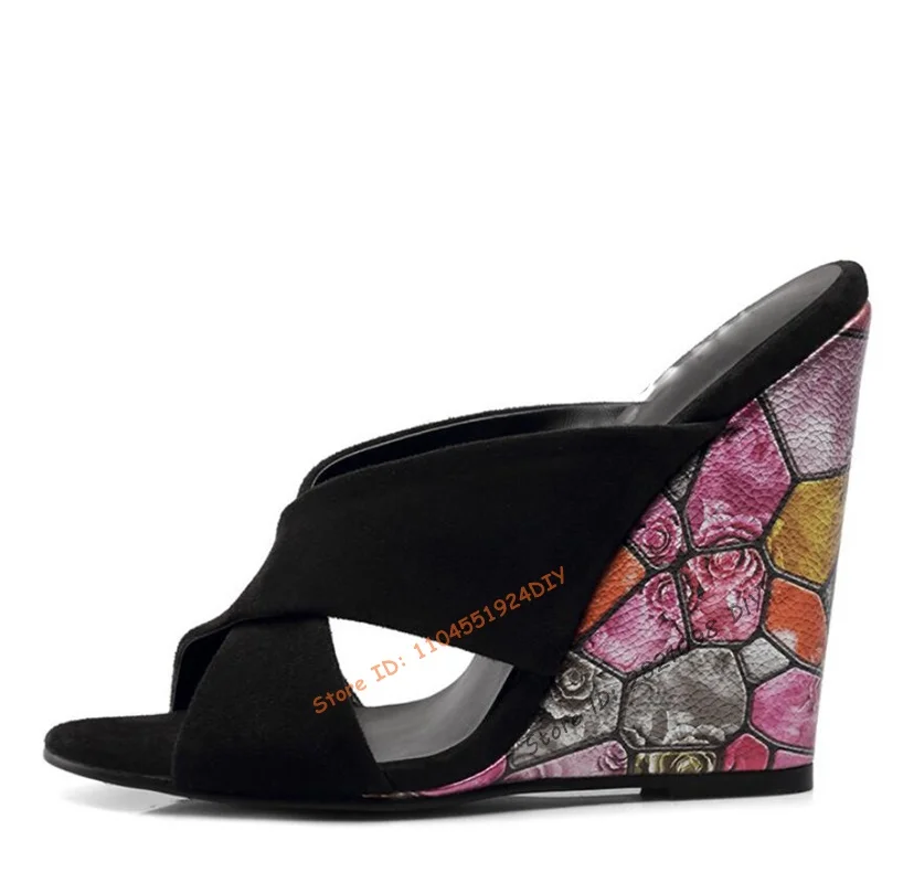 

Colorful Wedged Heels High Heel Sandals Black Suede Leather Clip-Toe Dress Shoes Designer Pumps Party Dress Shoes