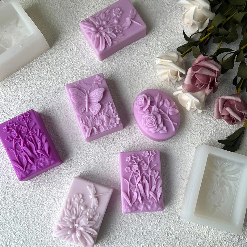 Dargonfly sabão silicone vela molde redondo flor em forma de borboleta diy artesanal sabão fazendo molde