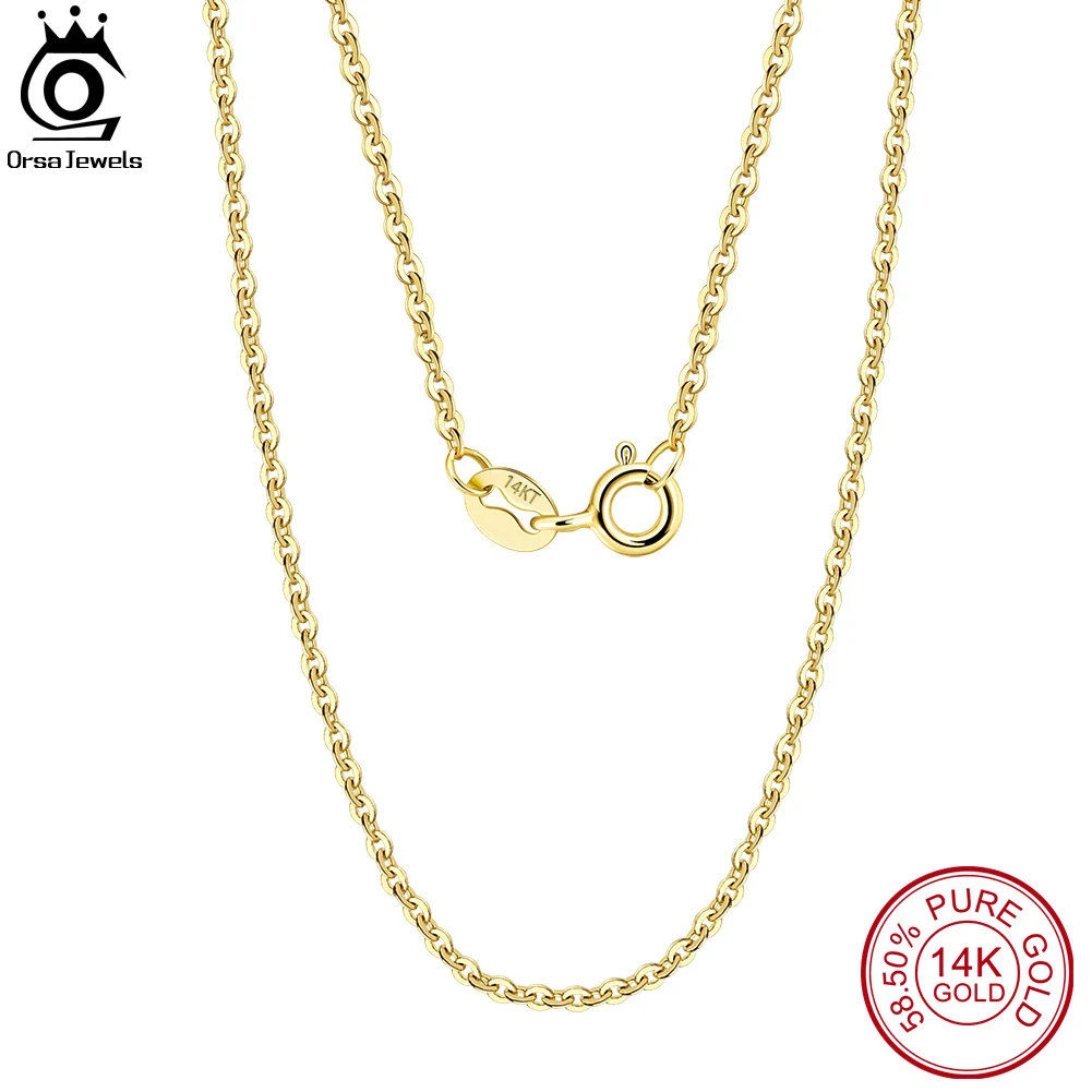 

ORSA JEWELS 14K Solid Gold 1.0/1.2mm Diamond Cut Cable Chain Necklace for Women AU585 Yellow/White/Rose Gold Chain Jewelry GC02