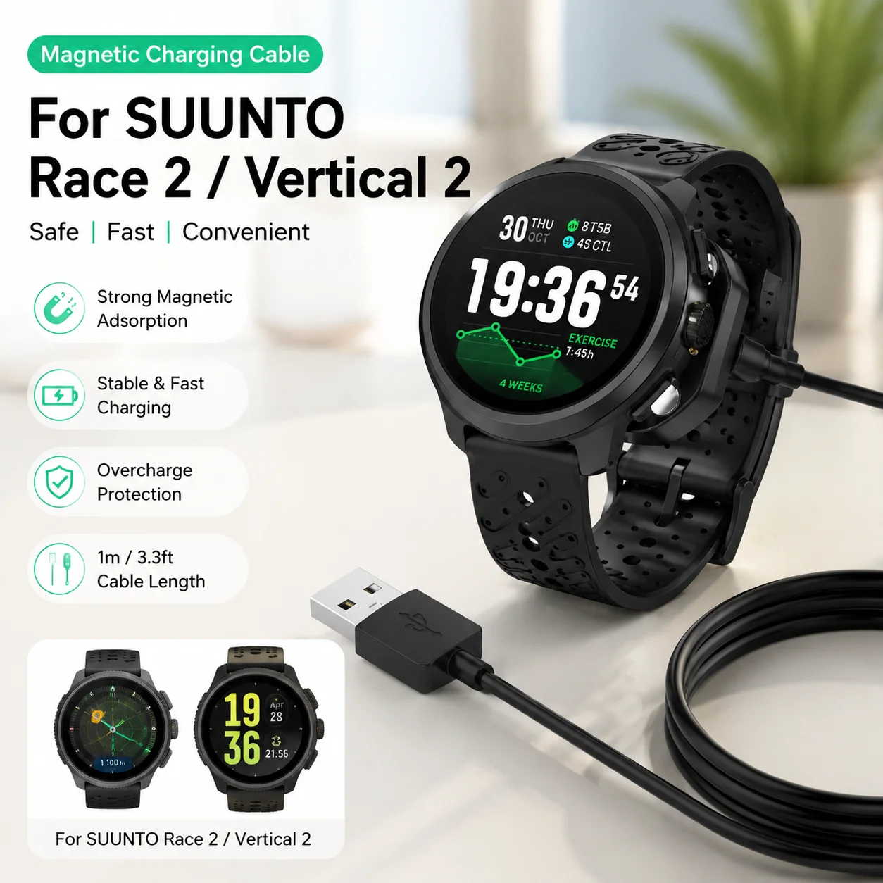 USB Cable Charger For Suunto Race 2 Smartwatch Adapter Replacement Chargers For Suunto Vertical 2 Smart Watch Accessories Tools