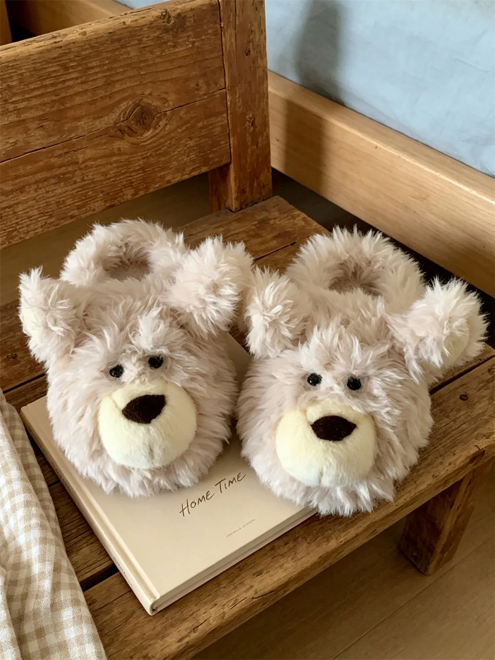 Unisex Bear Home Slippers 2026 Winter Couple Fluffy Cotton Slippers For Men Women Design Soft Sole Warm Indoor Household Slipper