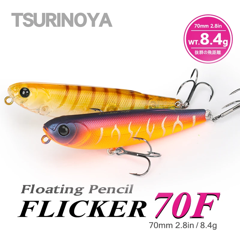 TSURINOYA FLICKER 70mm 8.4g Z Dog Topwater Walker Fishing lure Artificial Pencil Bait Floating Stick Hard Bait Bass Pike Wobbler