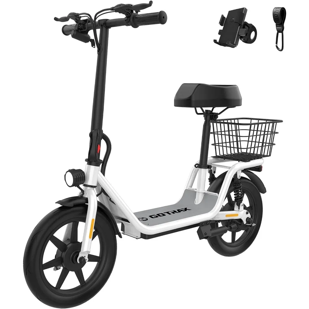 

Electric Scooter with Seat for Adult, Height Adjustable Seat, Foldable Commuter Scooter with Phone Holder, Hook&Carry Basket