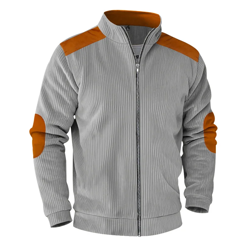 Herren Stehkragen Cordjacke, Farbblock-Design, Reißverschluss-Mantel, Retro, Locker Geschnitten, Lässig, Langarm, Herbst-Winter, Alltag, Streetwear – Detail 29