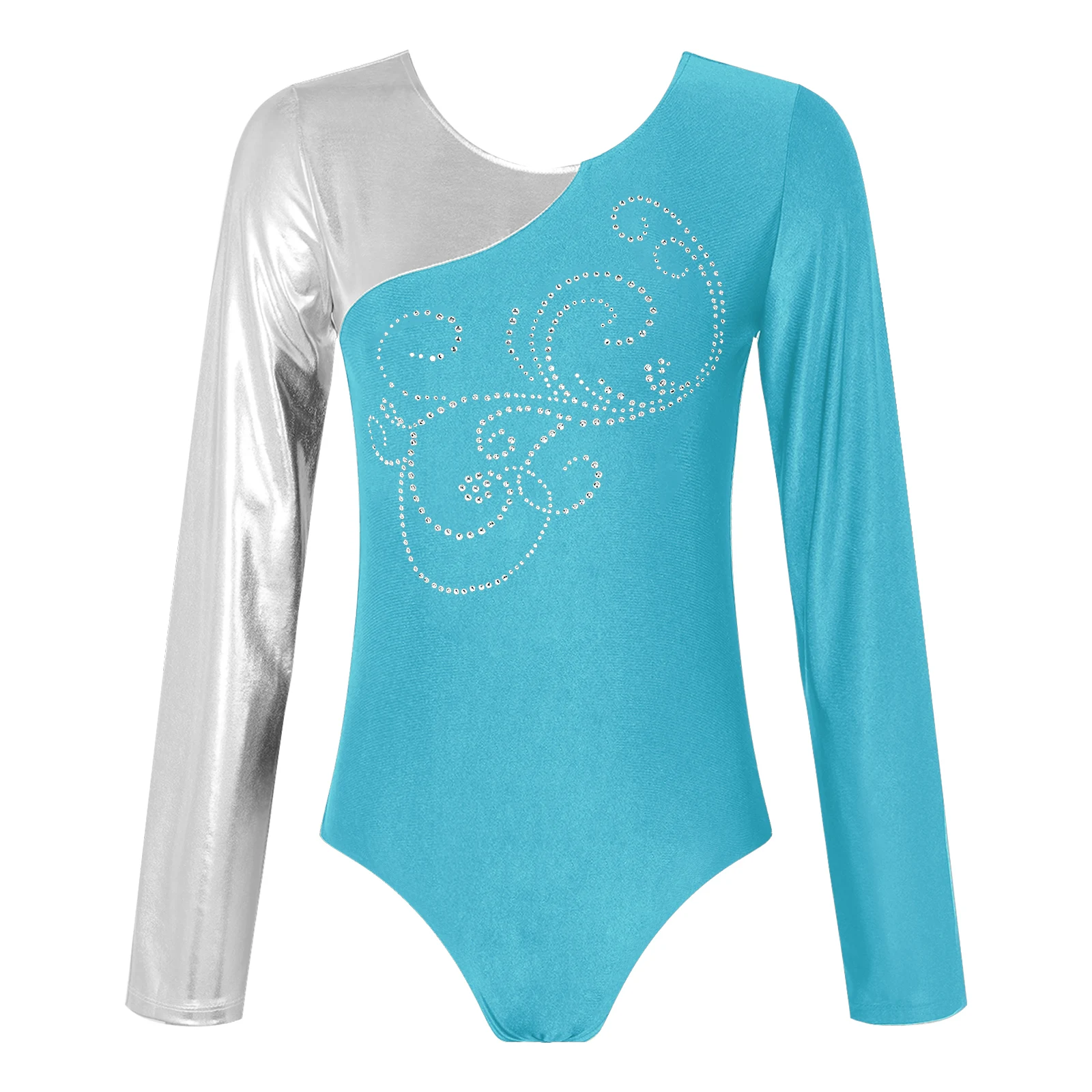 

Womens Ballet Dance Leotard Long Sleeve Rhinestone Metallic Gymnastics Bodysuit Figure Skating Performance Costume Dancewear