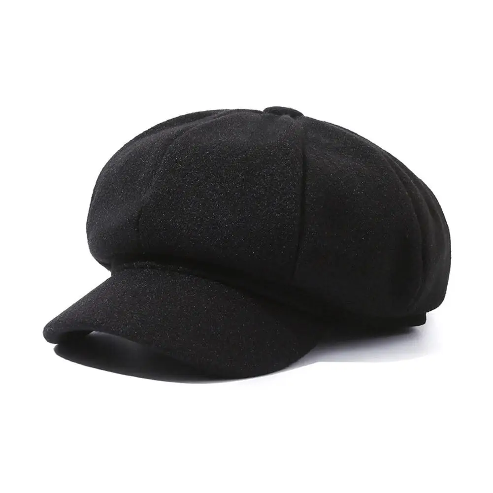 Autumn Winter Newsboy Caps Men Women Warm Woolen Solid Octagonal Hat For Male Detective Hats Retro Beanies Flat Caps chapeau