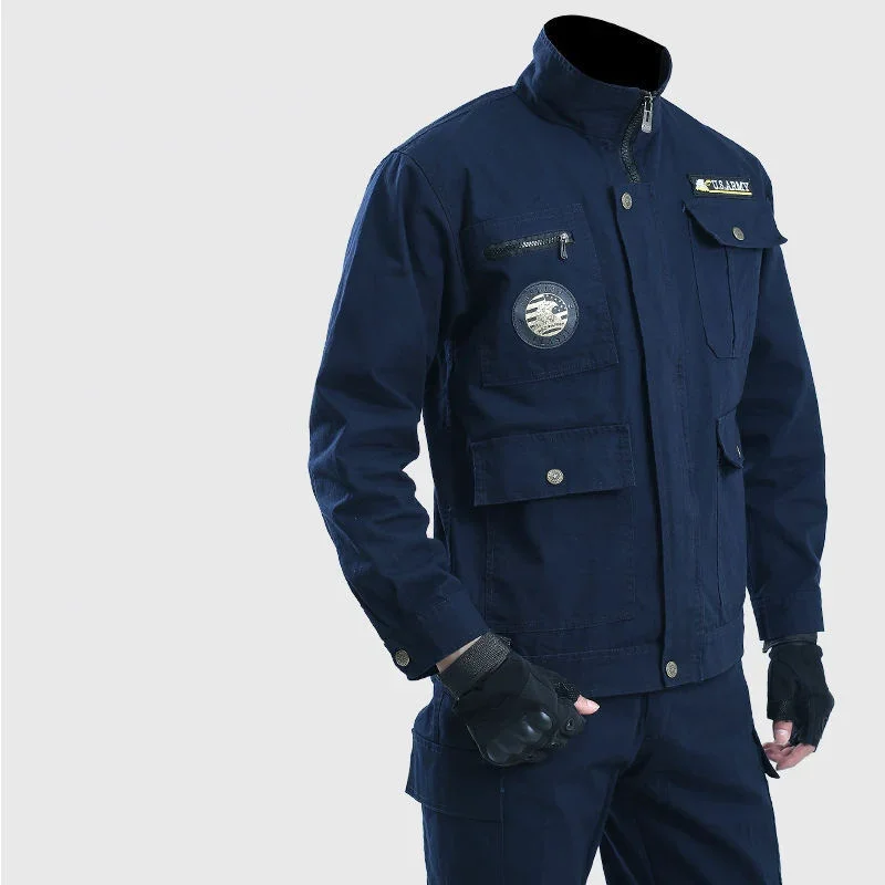 New Outdoor Labor Insurance Clothing Cotton Spring And Autumn Men\'s Work Clothes Wear-resistant Welder Jacket Pants Suit