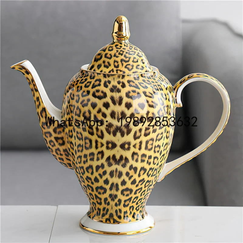 b20Ceramic Coffee Teapot Leopard Pattern Phnom Bone China Mug Sugar Jar Milk Jug Creamer Spoon Tea Cup Saucer Kitchen Drinkware