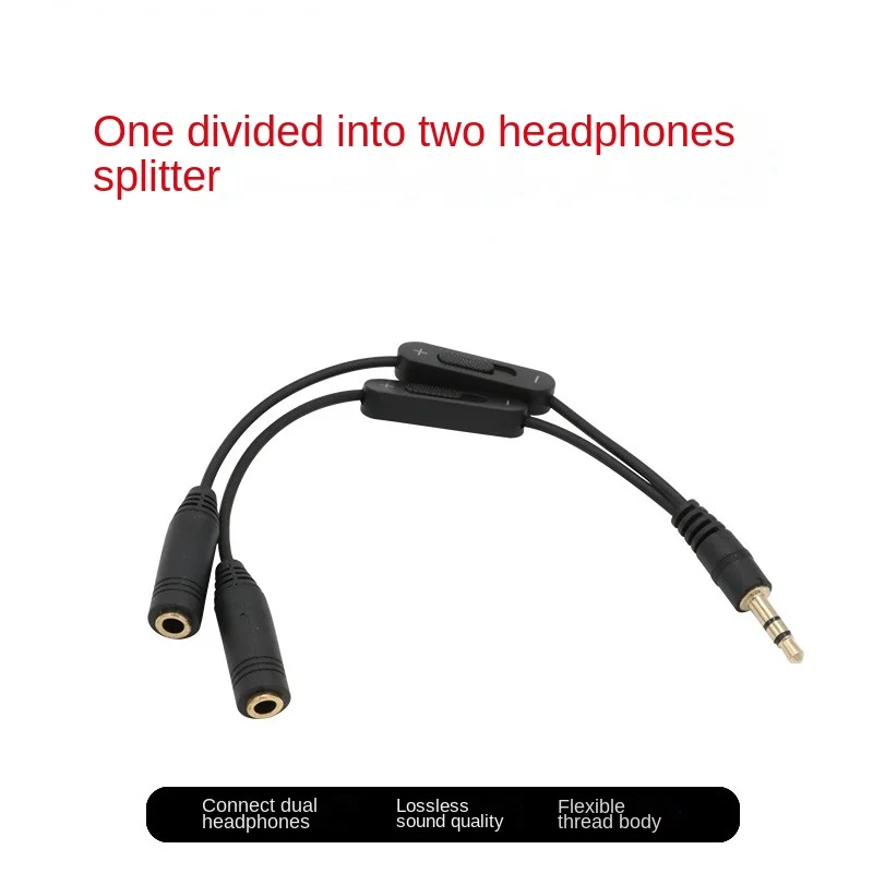 3.5 Jack Splitter Male To 2 Female Jack 3.5mm Stereo Audio Cable Y Splitter Adapter Volume Control Headphone Phone AUX Cable