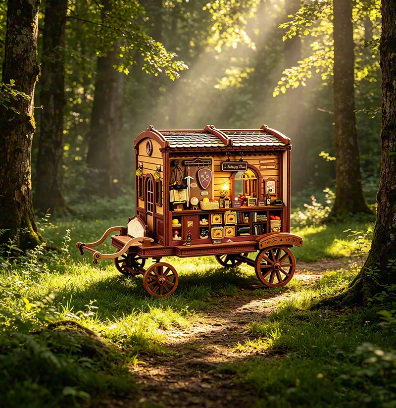 Magical Merchant Carriage DIY Miniature House Hand-Assembled Micro Scene Enchanting Fantasy Craft Gift for Collectors