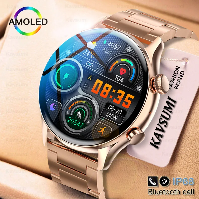 

KAVSUMI Smart Watch AMOLED HD Screen Always On Display Women Watches Bluetooth Call IP68 Waterproof Sport Fitness Men Smartwatch