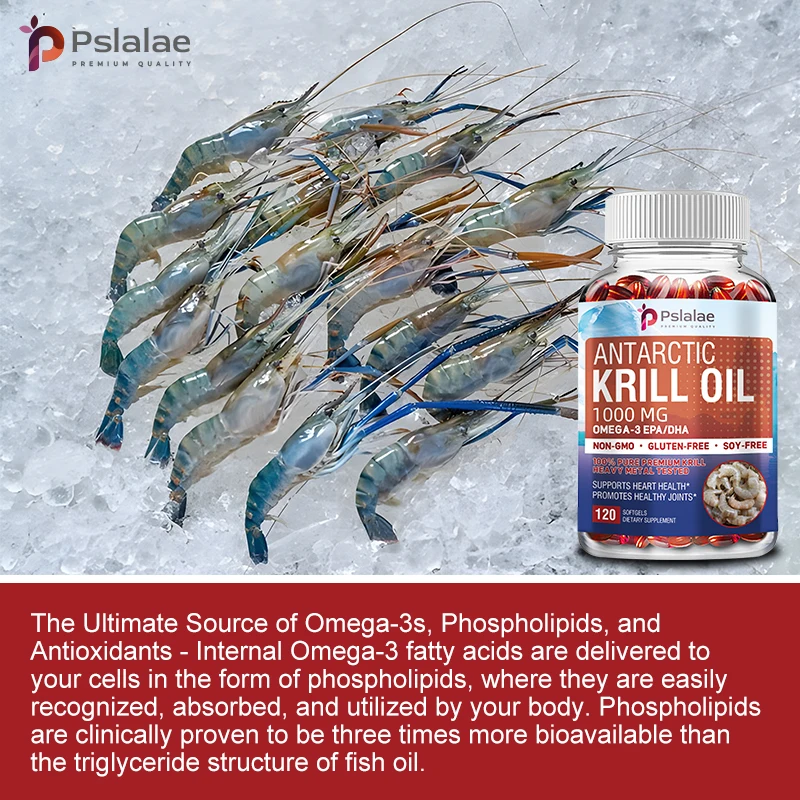 Antarctic Krill Oil Omega 3 Softgels 1000 Mg (Double Strength) Contains Phospholipids, Choline and Astaxanthin - Non-GMO