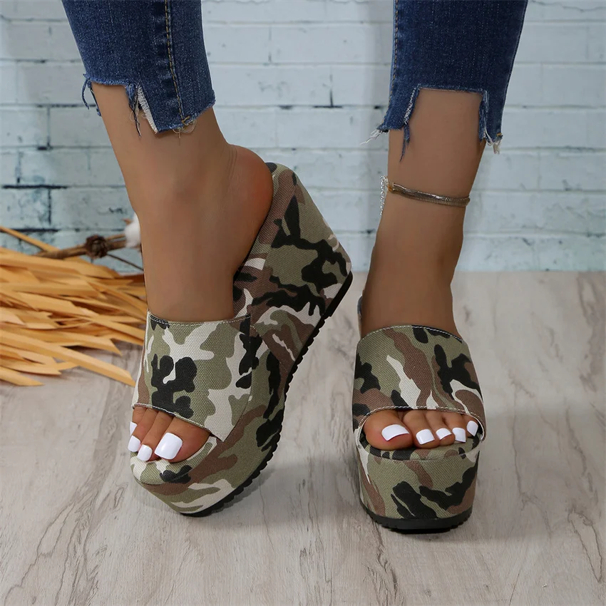 Platform Shoes Women Fashion Camouflage Wedge Slippers Woman Summer Sandals Slides Women Zapatos De Mujer