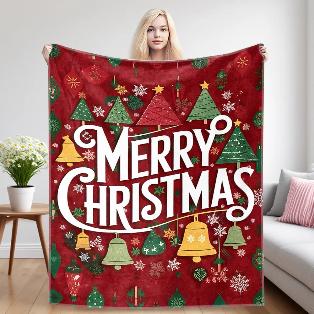 Red Xmas Ornaments Printed Blanket Suitable For Sofa Beds, Offices, Travel Camping Chairs, Warm Woolen Blankets