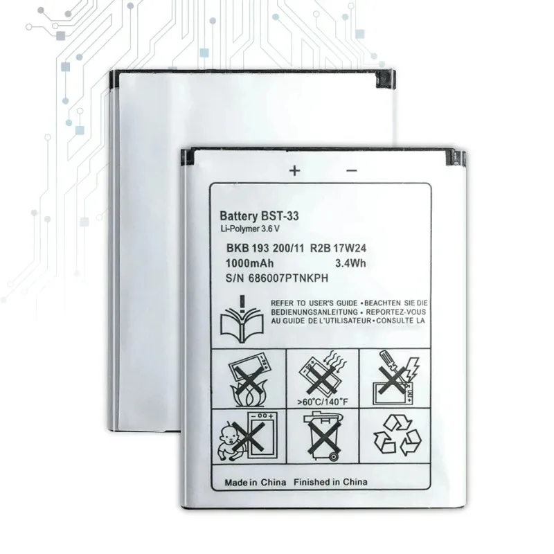 2PCS/LOT BST-33 Li-ion Mobile Phone Battery for Sony Ericsson W205 W300 W300i W302 W395 W595 W595a W610 W610i W660 W705 W705u
